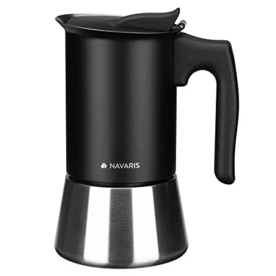 Imagen de Navaris Cafetera italiana para café expresso Máquina de espresso 200 ml 4 tazas Moka acero inoxidable todo tipo cocinas