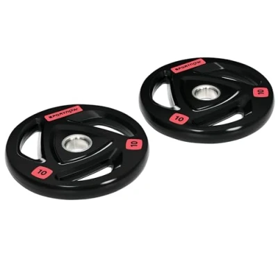 Imagen de SPORTNOW Juego de 2 Discos Pesas Ø32x4,5 cm Hierro Fundido 10 kg Placas Recubierta Goma con Orificio 5 para Barra o Mancuernas Fitness en Gimnasio Casa Negro