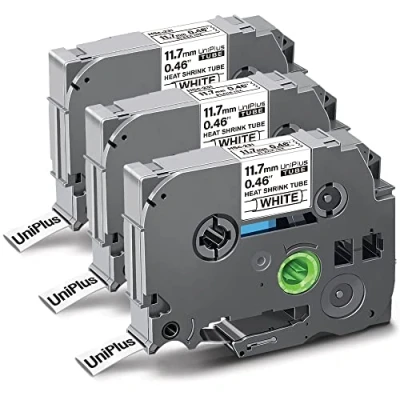 Imagen de UniPlus Cinta Tubo Termorretráctil Compatible con Brother HS 231 HS231 de Etiquetas para PT E300 E300VP E550WVP P750WVP, 11.7 mm x 1.5 m, Negro sobre Blanco, 3 Pack