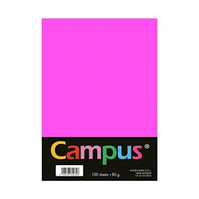 Imagen de Campus Papel de colores A4 100 Unidades, 80g/m², 210 x 297 mm. Papeles con tacto suave, perfectas para encuadernación, oficina, dibujo y manualidades. Color Rosa Neón
