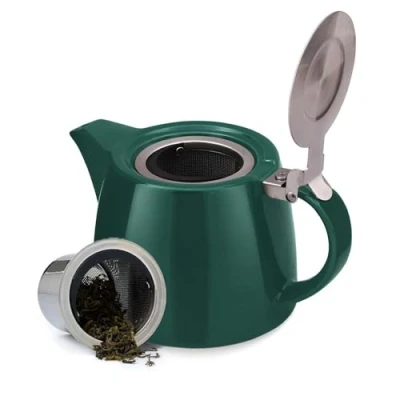 Imagen de VAHDAM, Tetera De Porcelana (500ml) Verde Oscuro Hecha A Mano Infusor Malla Fina Para Mezclas Granel Fabricado En Acero Inoxidable, Teteras Té