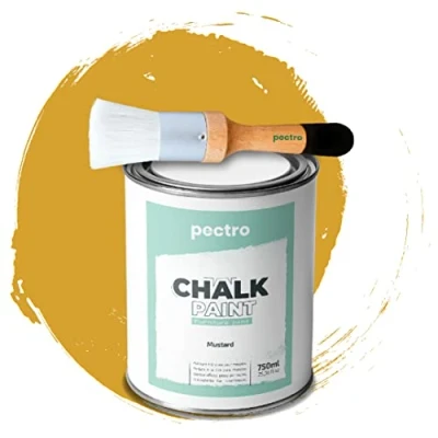 Imagen de PECTRO Pintura a la Tiza para Muebles 750ml + Brocha de Madera especial Pack sin lijar Chalk Paint Efecto Colores (Mostaza)