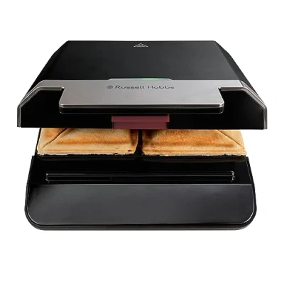 Imagen de Russell Hobbs Sandwichera, Revestimiento Antiadherente, Fácil Limpieza, Calentamiento Rápido, Indicador Luminoso, 750 W, Acero Inoxidable y Negro, 26800 56