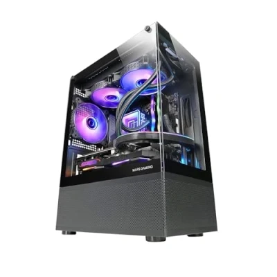 Imagen de Mars Gaming MC SE, Caja PC Micro ATX, Panel Frontal y Lateral de Cristal Sin Marco, Diseño Inferior con Tecnología Airtech Mesh, Minitorre Doble Cámara, Soporte Refrigeración Líquida, Negro