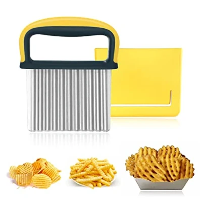 Imagen de Ruikdly Cuchillo Ondulado Cortador Patatas Onduladas de Arrugas Inoxidable para Papas Fritas Cortar Patatas, Sandías, Fritas, Frutas y Verduras