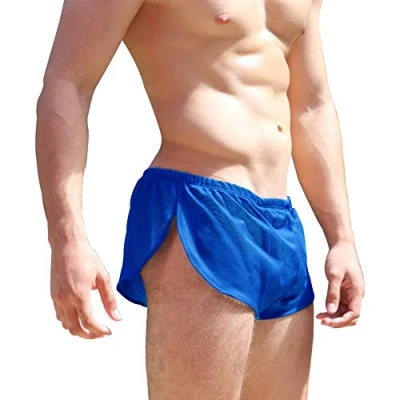 Imagen de Alivebody Hombres Lado Split Bóxers Shorts Calzoncillos Sexy Malla Slips Underwear Briefs Azul XL
