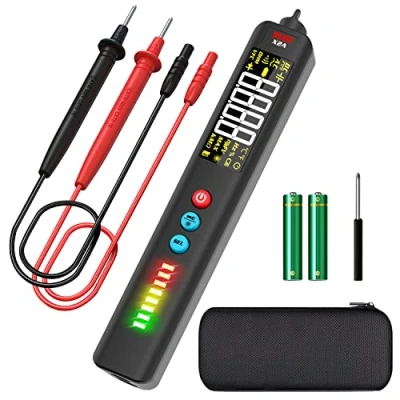 Imagen de BSIDE X2A Detector de Voltaje Sin Contacto Bolígrafo Multímetro Inteligente con Láser Línea LCD Grande VFC 8 LEDs Color Probador Capacidad Ohm Hz Diodo Buscapolos Continuidad y Estuche