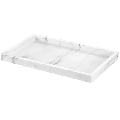 Imagen de Luxspire Bandeja Rectangular Antideslizante de Resina Cuarto Baño, Decorativa para Hogar, Salón y Dormitorio, Joyas, Velas Jabón, Talla 25.5 X 15.5 2cm Grava Blanca