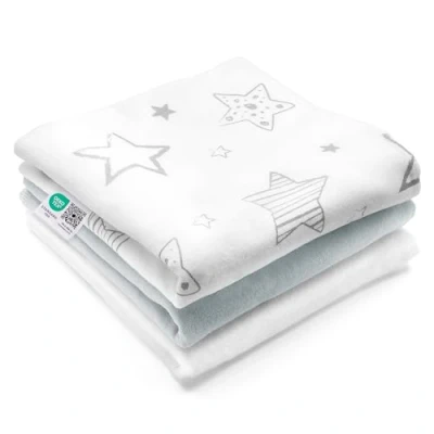Imagen de MAKIAN Muselinas Bebe Algodon 80x80 Franela Gasas para Bebes 3 Ud Arrullo 100% algodón, sin sustancias nocivas, Certificado Oeko Tex Estrellas/Blanco/Gris