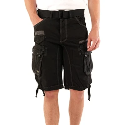 Imagen de Geographical Norway Panoramique Men Bermudas Short Algodón Fit Pantalones Cortos Deportivos para Hombres Hombre Shorts Cinturón Bermuda Ajuste Normal Cómodo (Negro XL)