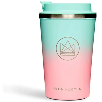 Imagen de Neon Kactus Taza Para Llevar Termo de 12oz Viaje Vaso Cafe Termico Acero Inoxidable Aislado Con Doble Pared Mantener Tu Bebida Fría o Caliente Tapa Hermética Twist &amp; Shout