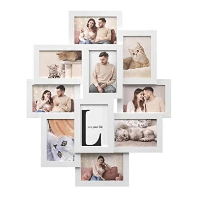 Imagen de SONGMICS Collage de Marcos Fotos, 10 para Fotos x 15 cm, Pared, Múltiples, Decoración Blanco Nube RPF20WT
