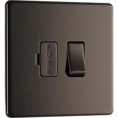 Imagen de British General FBN50 01 Placa Plana sin Tornillos, Unidad de conexión con Fusible conmutada 13 A, níquel Negro, 250 V