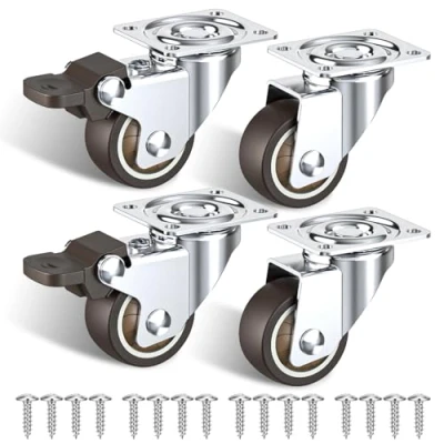 Imagen de 38 mm Ruedas para Muebles Pesados Capacidad total 90 kg giratorias que No Dejan Marcas por juego de 4 (2 con freno y 2 sin freno)