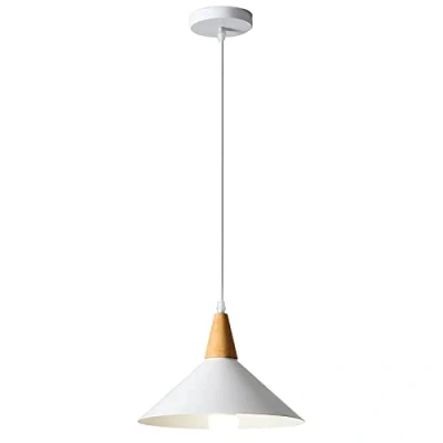 Imagen de LIGKIN Lámpara Colgante Industrial Moderna Ø25cm Pantalla Metal Madera de Techo Retro E27 Iluminación para Cocina Comedor Cafetería (1 Blanco)