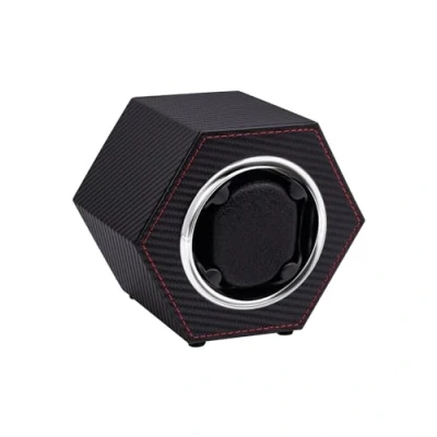 Imagen de Mcbazel Bobinador automático de reloj, caja reloj piel sintética, individual para 1 pulsera con motor silencioso, giratorio alimentado por USB C, Fibra carbono,