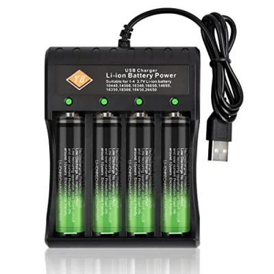 Imagen de Vesaneae 18650 Cargador de Batería Universal, 4 Ranuras Pilas Recargables, Inteligente, USB para 18490 18350 17500 16340 14500 21700 26650