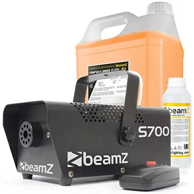 Imagen de Pack de máquina humo BeamZ S700 700 W, más 5 litros líquido y 250 ml limpiador. Perfecta para uso ocasional en fiestas, eventos, escenarios, fiestas Halloween