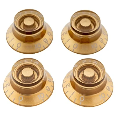 Imagen de Musiclily Pro Zurdas Tamaño Métrico 18 Splines Botones de Potenciómetros Sombrero Perillas para Asia Import Guitarra o Bajo Split Shaft Pots,Oro (Juego 4)
