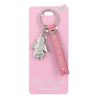 Imagen de Depesche 11770 009 Llavero de ángel la Guarda Metal, Amuleto Suerte con Mensaje Amor y Correa Piel sintética, Color Rosa (11770 009)