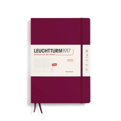 Imagen de LEUCHTTURM1917 370690 Agenda semanal 2025, Composition B5, tapa dura, calendario de 12 meses, a rayas, color rojo