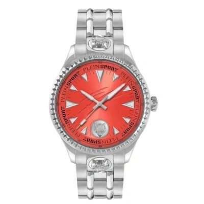 Imagen de Plein Sport Lineman Reloj analógico de cuarzo para hombre, Plata/naranja/acero Ps5ba0724, Pulsera