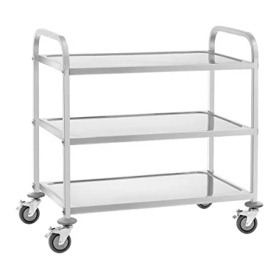 Imagen de Royal Catering RCSW 3A Carro Cocina Carrito de Servicio con Ruedas (3 Bandejas, Capacidad Carga 150 kg, Distancia Entre Las Bandejas 28,3 cm, Paragolpes) Acero INOX