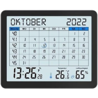 Imagen de WT2600 Calendario de mesa, indicador temperatura, humedad, mín./máximo, 17 x 14 cm, color negro