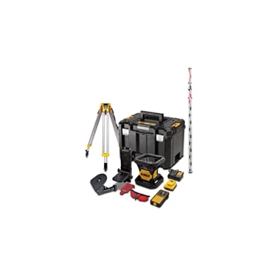 Imagen de DEWALT DCK374D1R QW KIT. Láser Rotativo ROJO con batería 18V 2.0Ah. Alcance 45/457m. Incluye detector, cargador batería, soporte, gafas, tarjeta magnética y caja TSTAK + TRIPODE REGLA