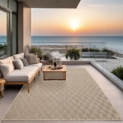 Imagen de the carpet Kansas Alfombra para Exterior e Interior con Aspecto de Yute Natural, Resistente a la Intemperie, Apta Patio y jardín, Naturaleza, 120 x 170 cm