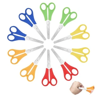 Imagen de Newpop 10 Piezas Tijeras Escolares Punta Redonda, Roma Escolar, Scissors con Escala, Niños para Aprender, Manualidades, Infantiles Colegio (13 cm, 5 Colores)