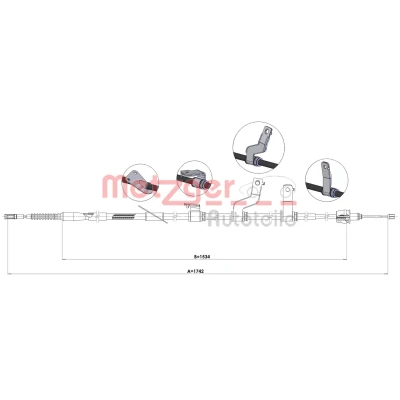 Imagen de METZGER 17.6075 Cable de Freno Mano Atrás izquierda 1742/1534