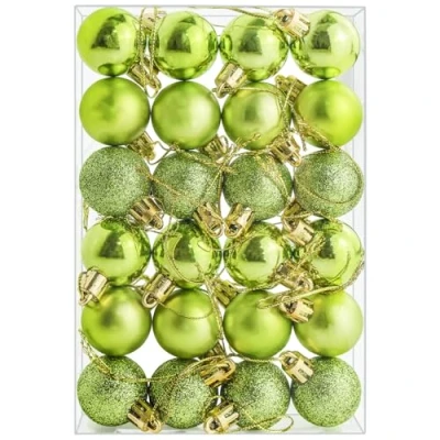 Imagen de 24 bolas de Navidad 30 mm para decoración árbol Navidad, inastillables, mini colgantes vacaciones, boda, fiesta, decoración, color verde