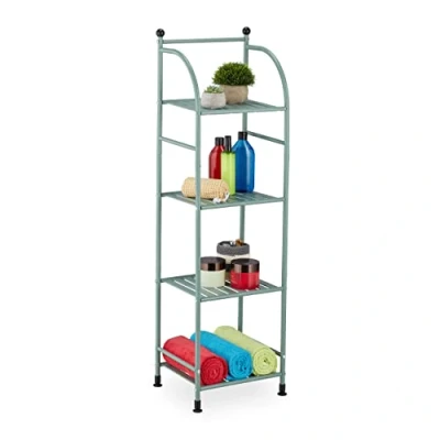 Imagen de Relaxdays Estantería Metálica, Acero, 115x33x28 cm, Estante Baño y Cocina, 4 Baldas, Librería Metal, sin Fondo, Verde