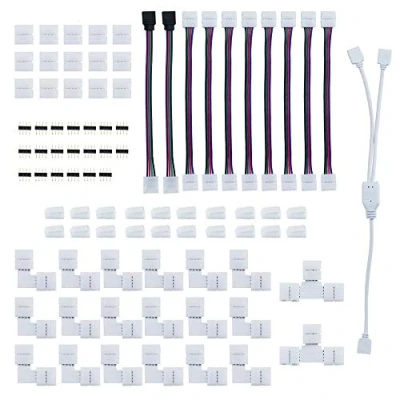 Imagen de Locisne Kit de clip conector dispensador tira LED 4 pines, conjunto accesorios extensión Adaptador blanco para 10 mm pines 5050 RGB