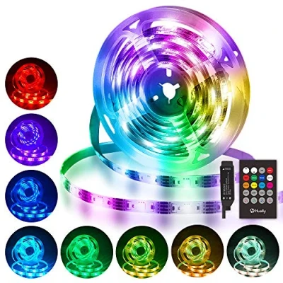 Imagen de Hually Tiras LED 3m/9.8ft, Impermeable Tira USB con Control Remoto,Sincronizar música,5050 RGB Strip 4 Modos y 8 Colores,Luces para Habitacion,Hogar,Bar,Fiesta,Restaurante Coche