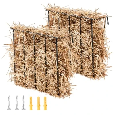 Imagen de VEVOR 2 PCS Comedero para Heno de Ganado Capacidad 109,1L, Rejilla Acero Resistente Cabra Soporte Caballo Largo Montado en la Pared Granjas Ovejas,