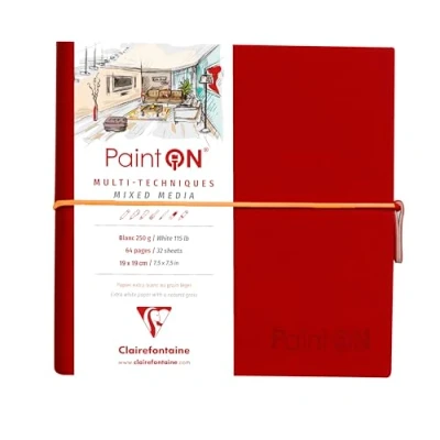 Imagen de Clairefontaine 975435C Paint&#039;On Cuaderno cosido (64 páginas, 19 x cm, 250 g, cierre elástico, tapa roja)