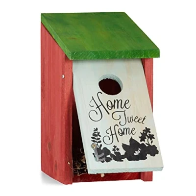 Imagen de Relaxdays Caja Nido Home Tweet Home, Madera, Rojo Verde, 21.5 x 12 15.2 cm