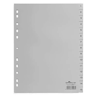 Imagen de Durable 652410 Registro de números (A4, pestañas en relieve 1 15, cobertura completa PP) 10 piezas, gris