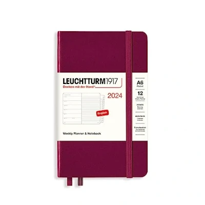 Imagen de LEUCHTTURM1917 367713 Agenda semanal y cuaderno mediano (A5) 2024, 12 meses, Port Red, Inglés
