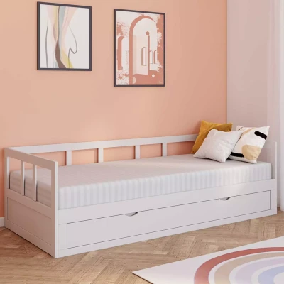 Imagen de IDMarket Zoya Convertible Cama Banqueta 90 x 190 cm, 180 color blanco con 1 cajón de almacenamiento