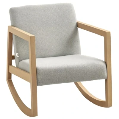 Imagen de HOMCOM Mecedora Tapizada en Borreguito Silla con Patas de Madera Caucho y Reposabrazos para Lactancia Carga 150 kg Dormitorio Salón Gris