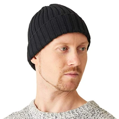 Imagen de CHARM Casualbox Hombres Fisherman Gorros Beanie 100% Algodón Damas Tejido Gorra Clásico Diseño Sencillo Acanalado Flojo Sombrero Negro