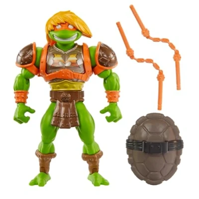 Imagen de Masters of the Universe MOTU Turtles Grayskull Michelangelo, Figura de acción con peluca He Man y armadura, inspirado en las Tortugas Ninja, juguete regalo para niños niñas +6 años, HTH13