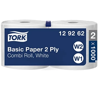 Imagen de Tork 129262 papel básico de dos capas/Paños compatibles con los sistemas W1 y W2 / Universal 2 x bobinas 340 m/color blanco