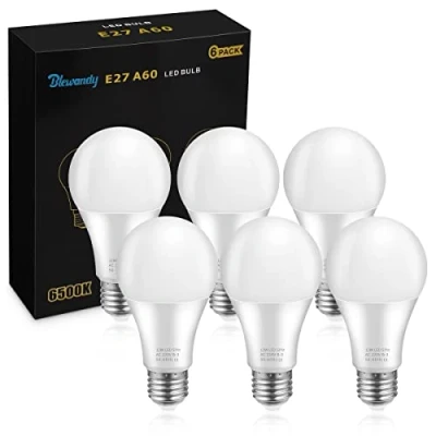 Imagen de Bombillas LED Esférica E27, 12W Equivalente a 100W Incandescencia, Luz Blanca Fría 6500K, 1200 lúmenes, A60 Lámpara de Ahorro Energía haz 280, No regulable 6 unidades