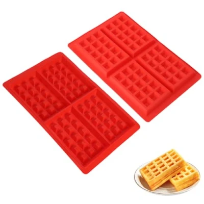 Imagen de 2 moldes de silicona para gofres, hornear DIY antiadherentes, fabricante gofres muffins, pastel, chocolate, rojo