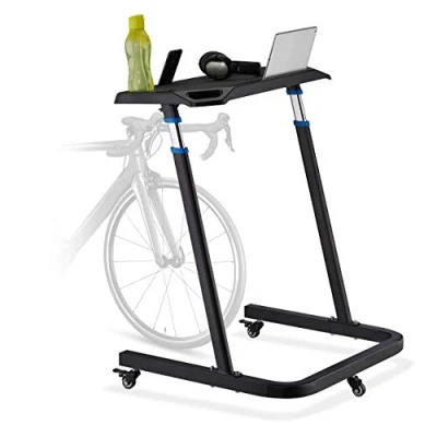 Imagen de Relaxdays Mesa Rodillo Bicicleta, Soporte para Trabajar de Pie, Altura Regulable, Alto Entre 87 135 cm, Negro, Caucho, 73,5 x 78 cm