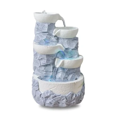 Imagen de Fuente de Interior Cascada 4 Niveles jarro Efecto Piedra Natural luz LED Colorida, decoración Zen y reposante, Mesa, Idea Regalo excepcional, Altura 31 cm Ganda Zen&#039;Light